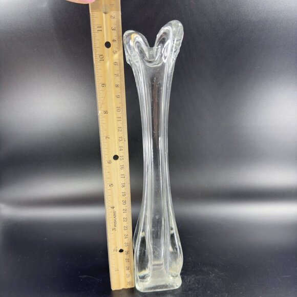 Vintage 1980s Clear Swung Art Glass Vase Tall Glass Decor Abstract Shaped Vase - Picture 8 of 15